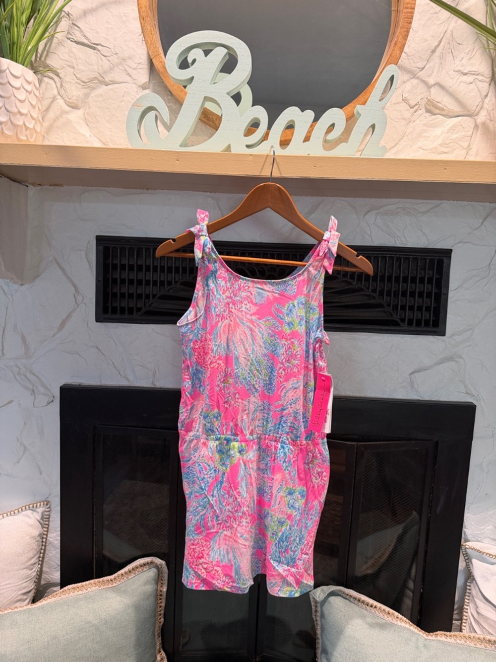 Lilly Pulitzer Pink Tropical Tie-Shoulder Sundress/Romper